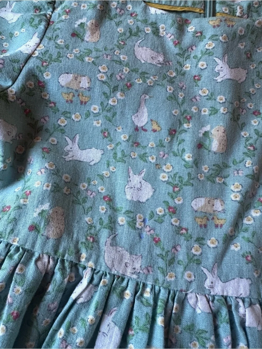 Mini Boden Mint Green Bunny & Floral Puff Sleeve Dress